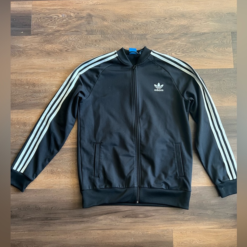 Adidas Black Jacket with White Stripes
